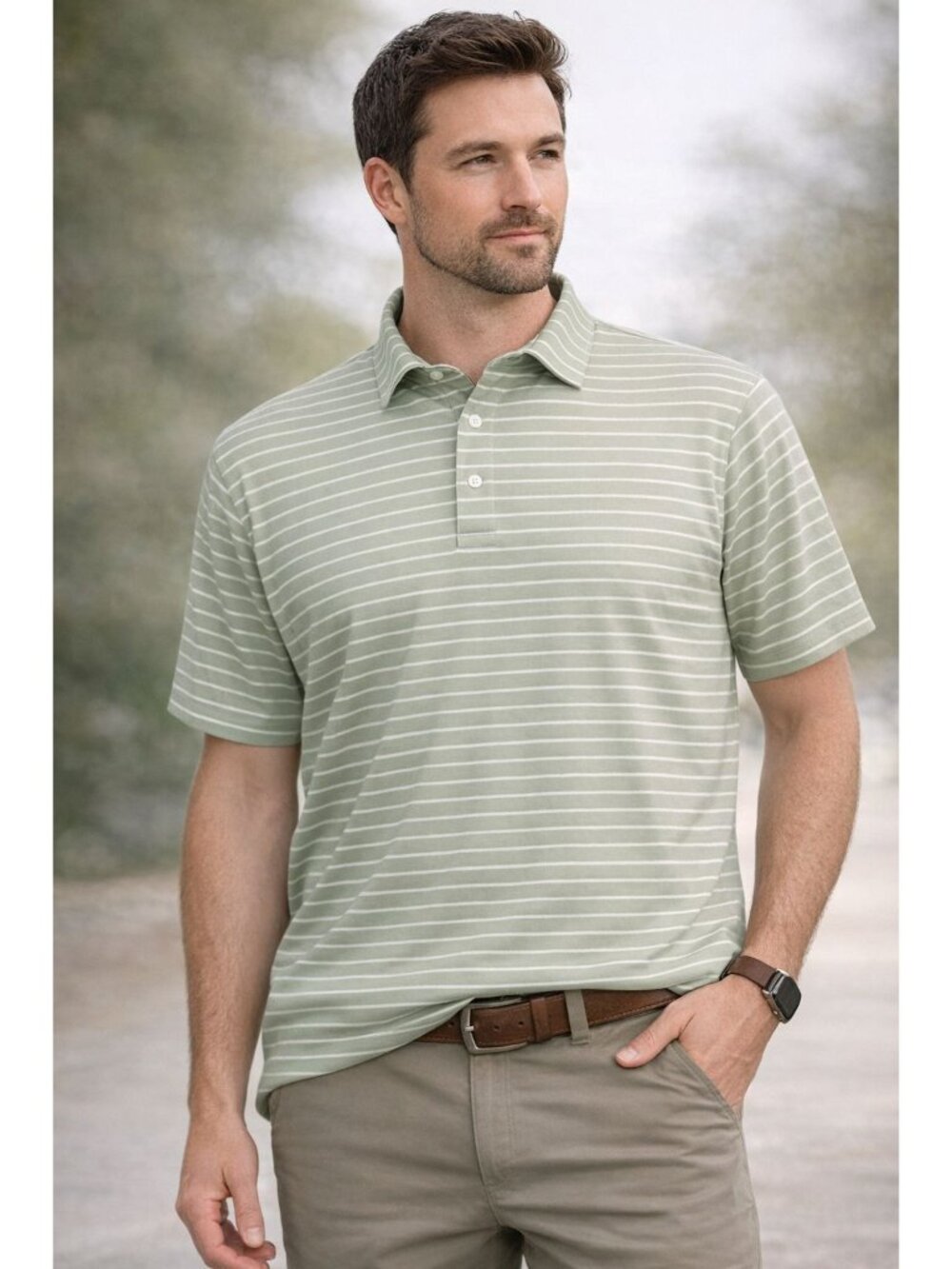 Fish Hippie Mens Polo Collection Shirt Green Stripe Short Sleeve Cotton Size XL